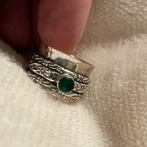 Sterling silver emerald spinner ring. About a size 8.